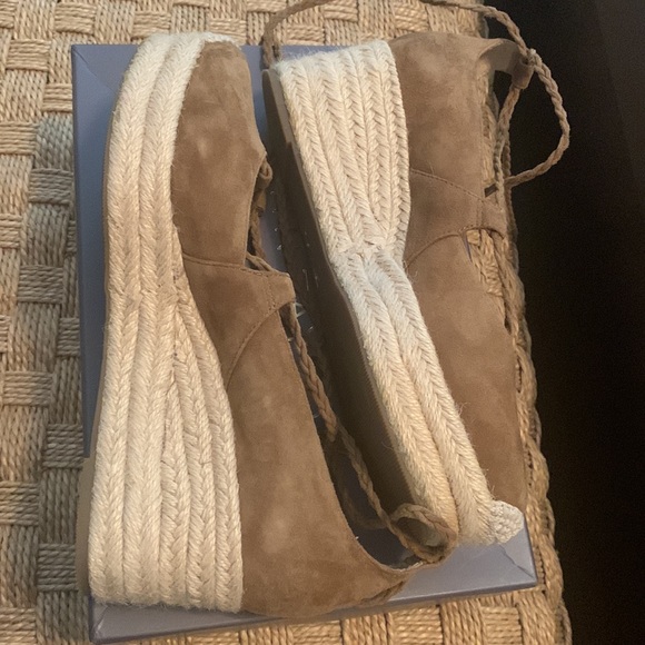 Ann Taylor Elsa Suede Espadrille Wedge—Toasted Almond ankle wrap sandal - Picture 4 of 9